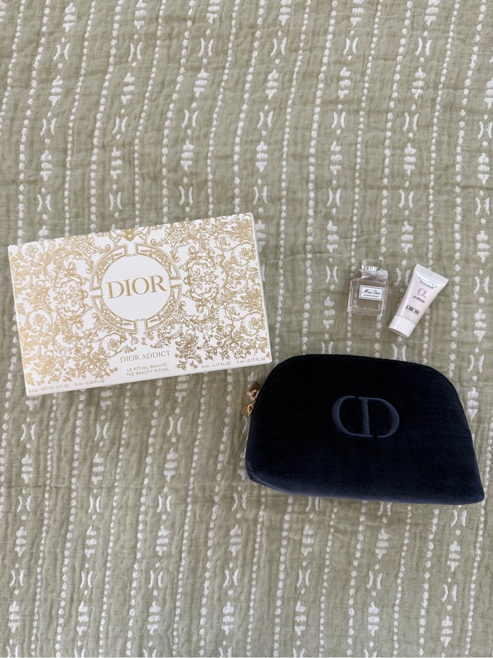 Dior Navy Velvet CD Logo Pouch with Gold Zipper